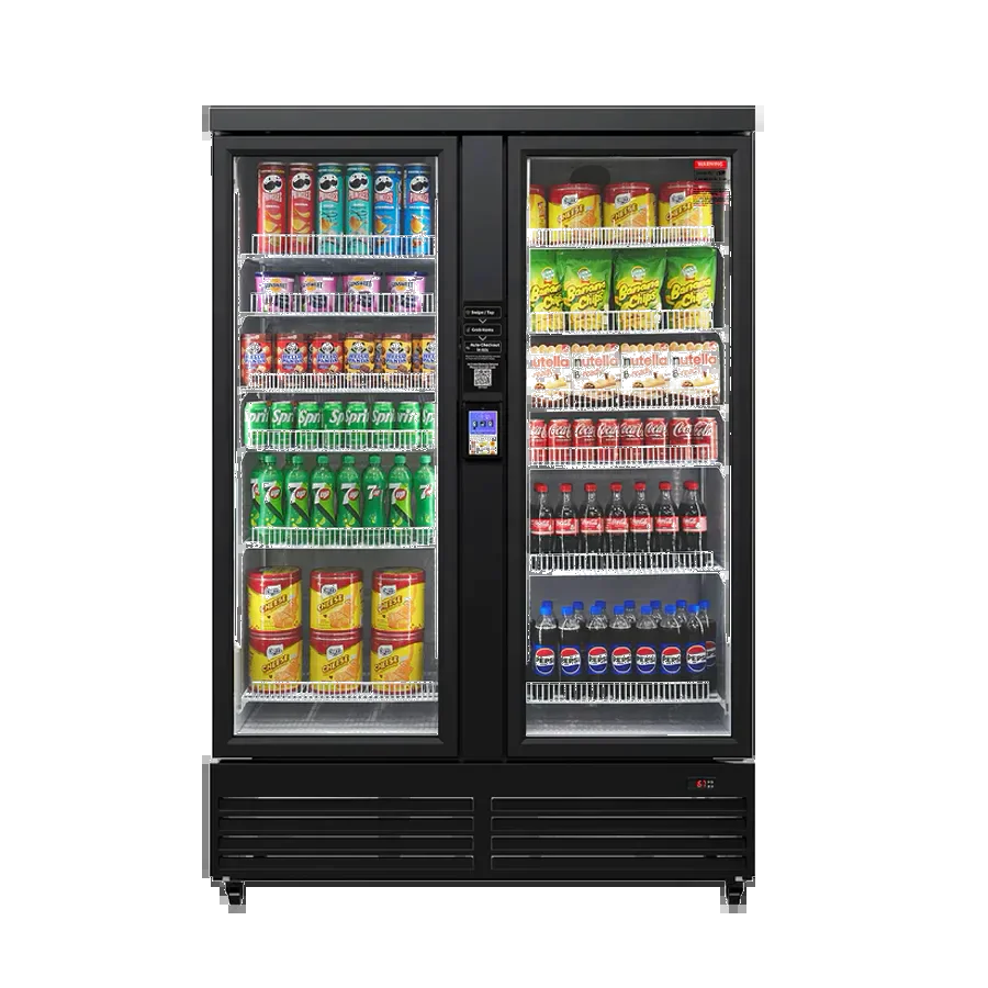 Double-door AI smart combo machine stocked with drinks and snacks for Vancouver workplaces