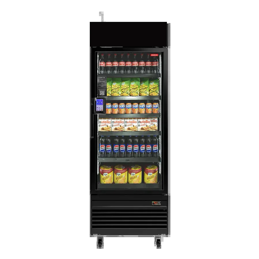 AI smart snack store cabinet with glass door and curated snack selection